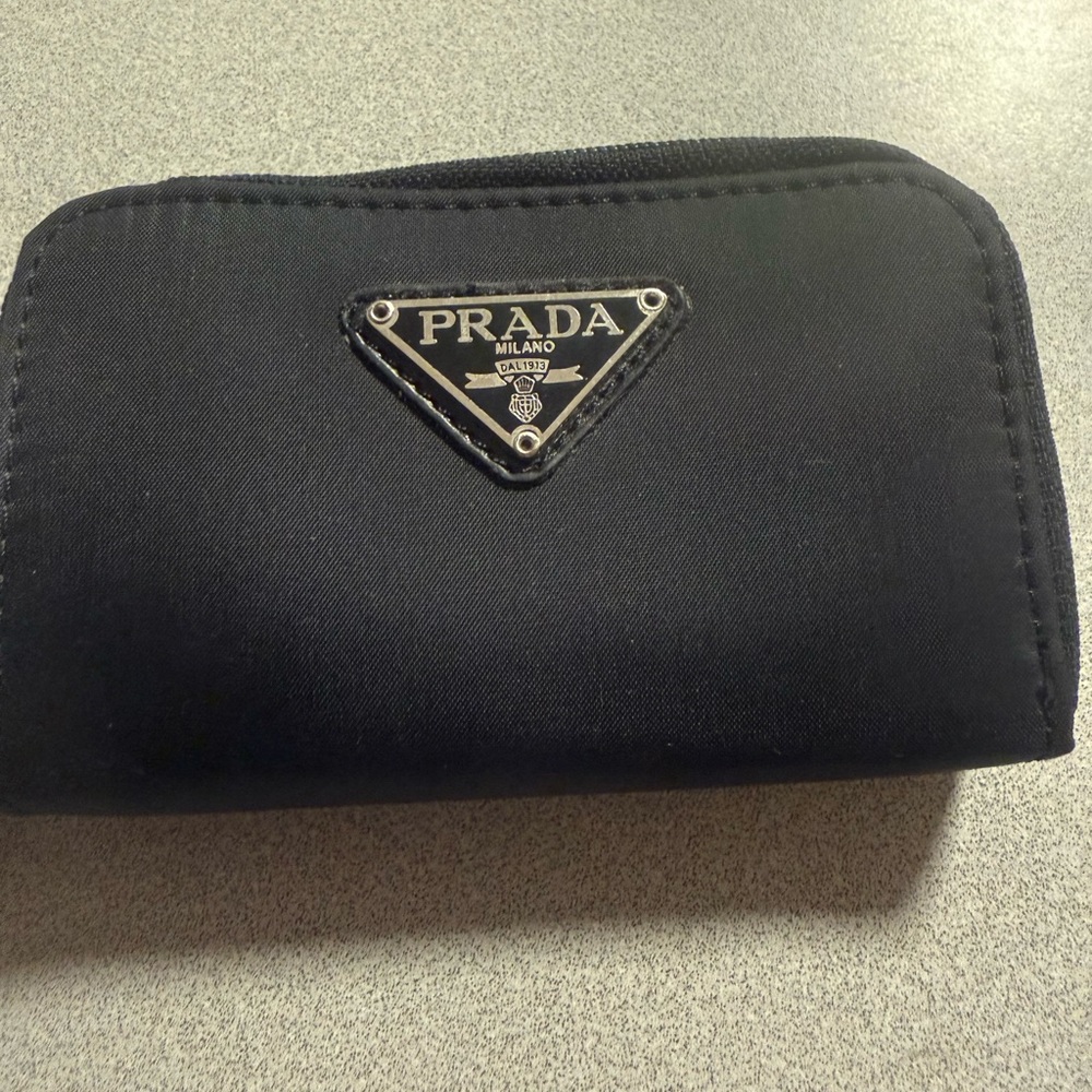 Prada Black Leather Zip Key Case with Logo